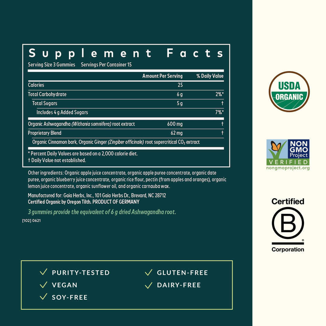 Gaia Herbs Ashwagandha Gummies, Organic, 45 Count
