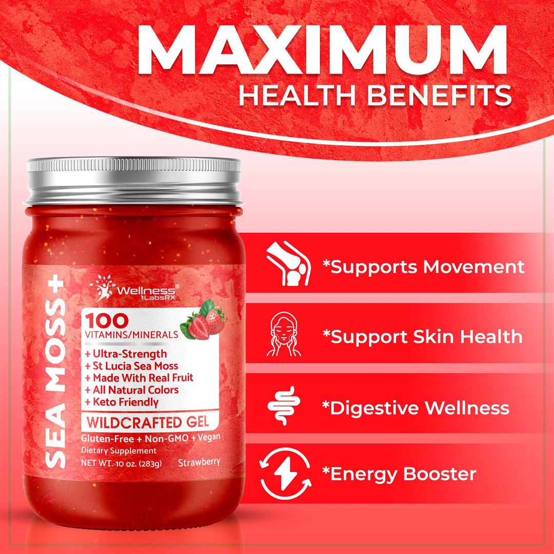 WELLNESS LABSRX Sea Moss Gel, Strawberry, 10 oz