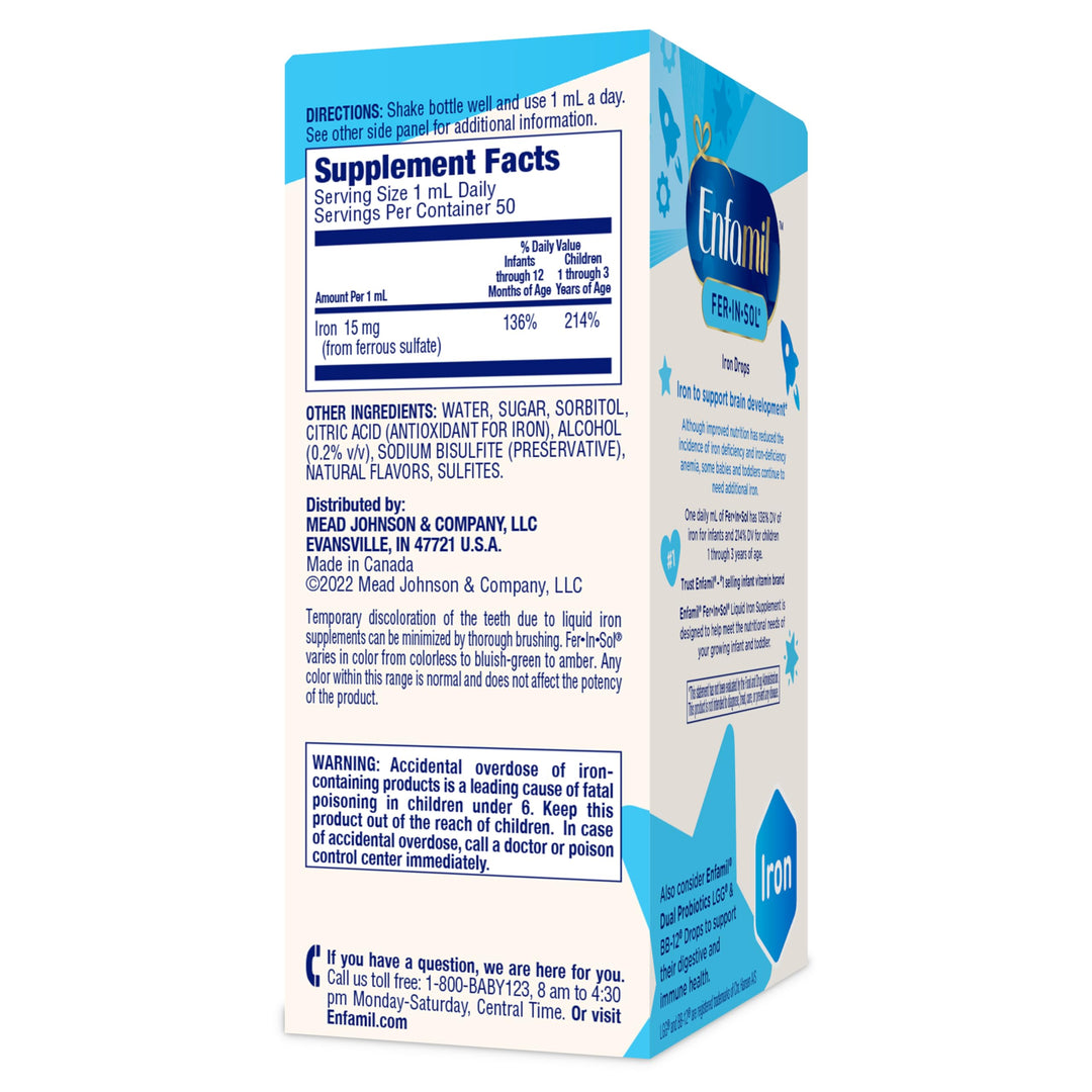 Enfamil Fer-In-Sol Iron Supplement Drops, 50 ml Dropper Bottle, Pack of 2
