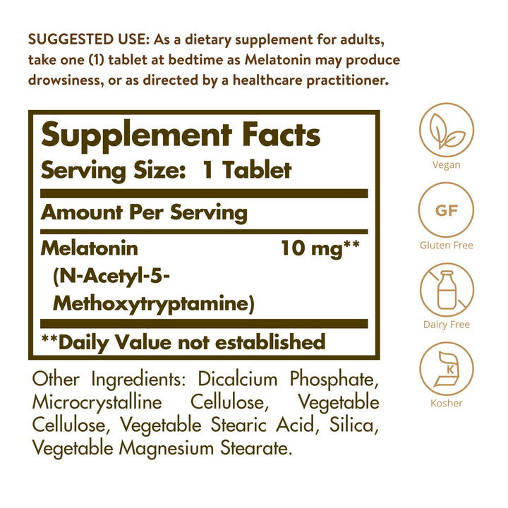 Solgar Melatonin Tablets, 10 mg, 60 Count
