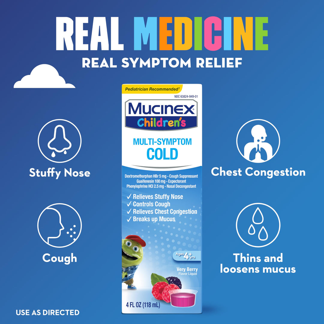 Mucinex Children's Multi-Symptom Cold Medicine, Very Berry, 4 fl oz