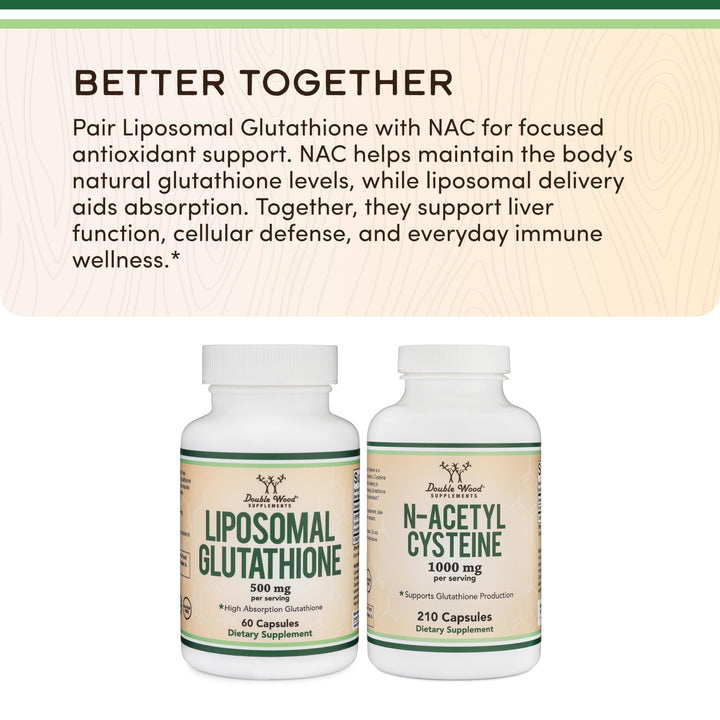 Double Wood Supplements Liposomal Glutathione, 500 mg, 60 Count