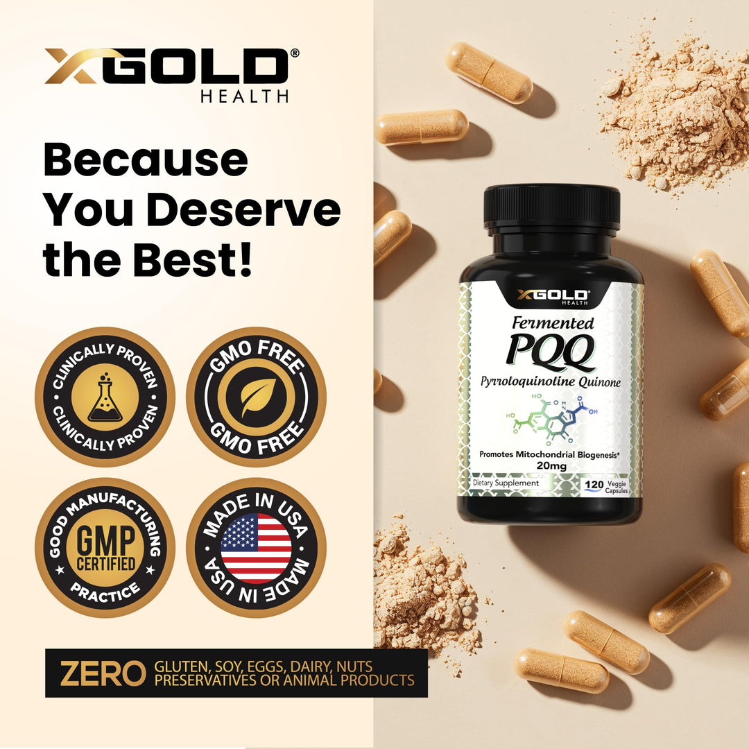 X Gold Health PQQ Supplement Veggie Capsules, 120 Count