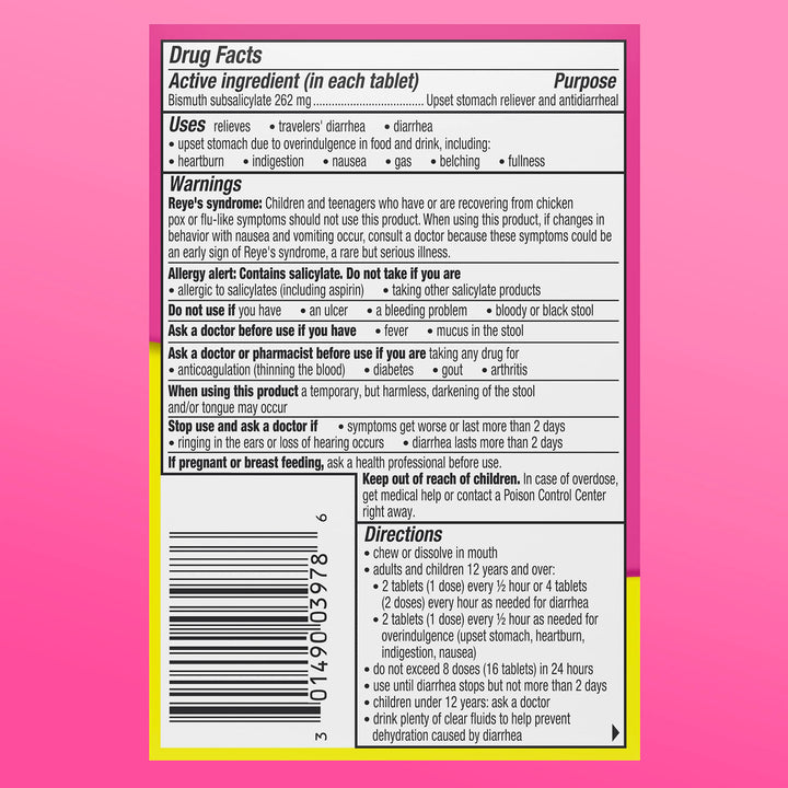 Pepto Bismol Digestive Relief Chewable Tablets, Cherry, 30 Count