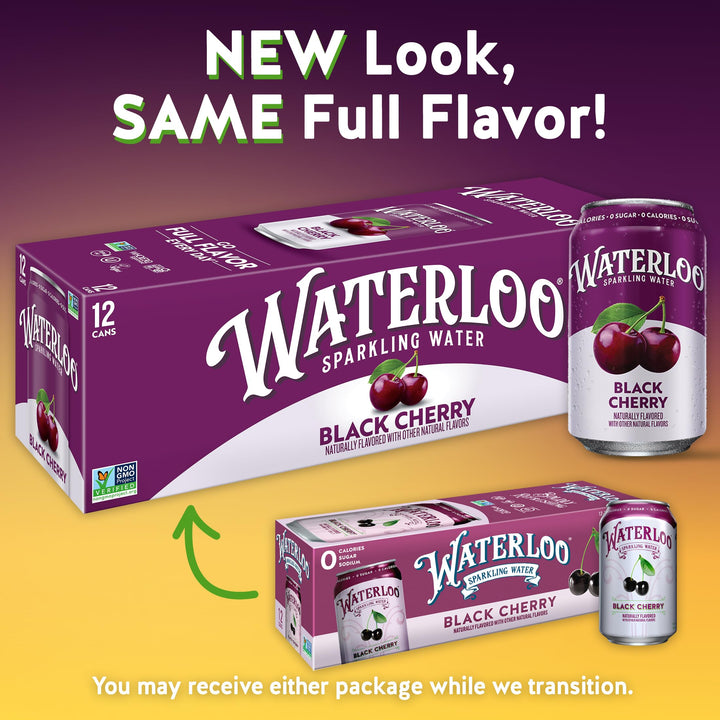 Waterloo Sparkling Water Black Cherry, 12 Pack x 355 ml, 12 Count