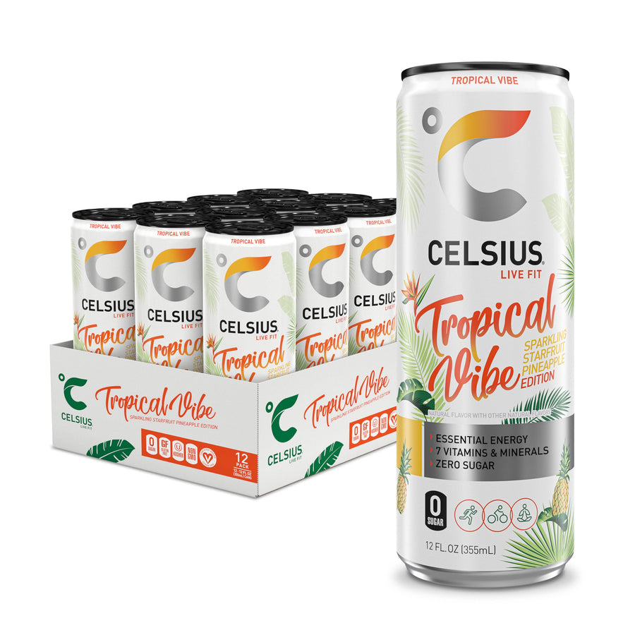 CELSIUS Sparkling Tropical Vibe Energy Drink, 12 fl oz, Pack of 12