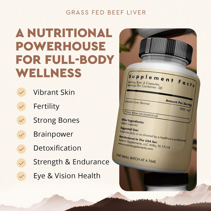 Ancestral Supplements Grass Fed Beef Liver, 180 Count