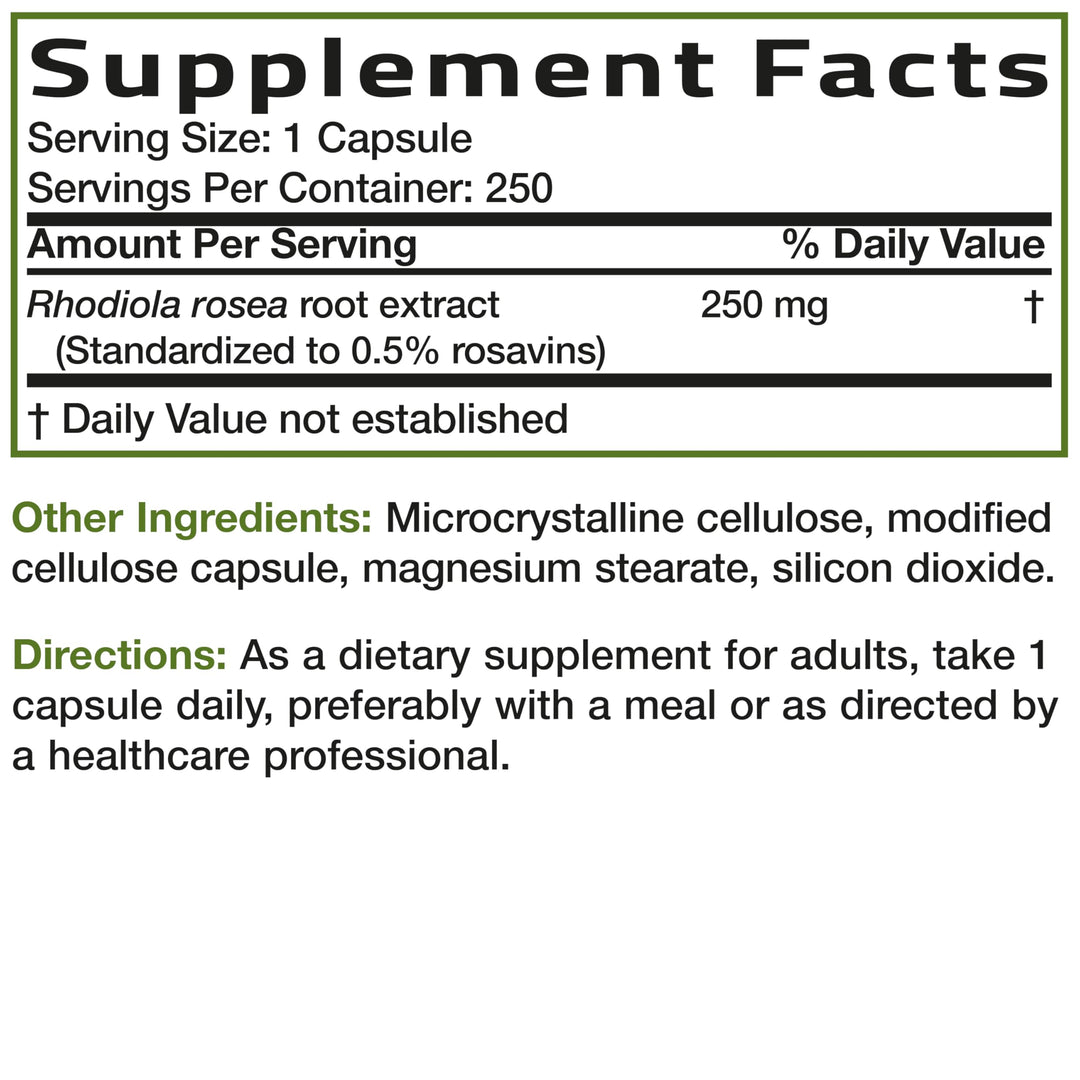 Bronson Rhodiola Rosea Capsules, 250 Count