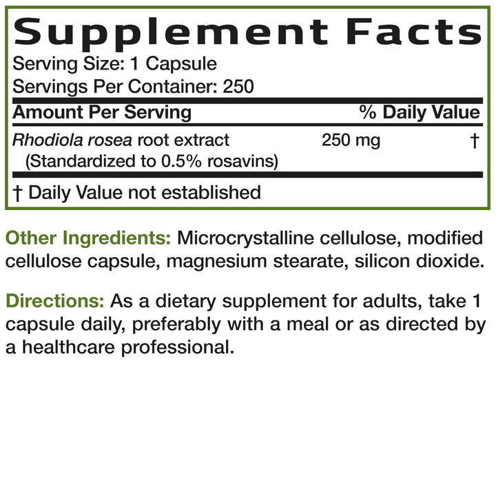 Bronson Rhodiola Rosea Capsules, 250 Count