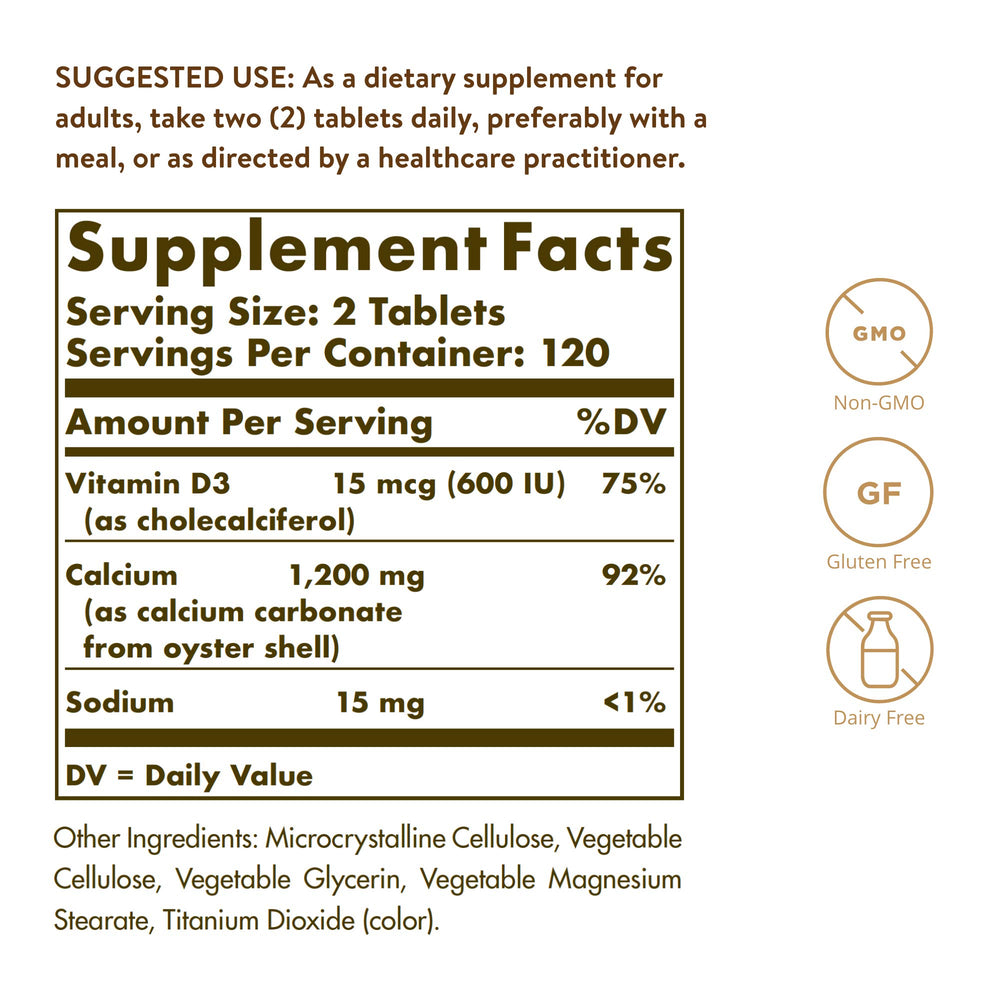 Solgar Calcium 600 With Vitamin D3, 240 Count