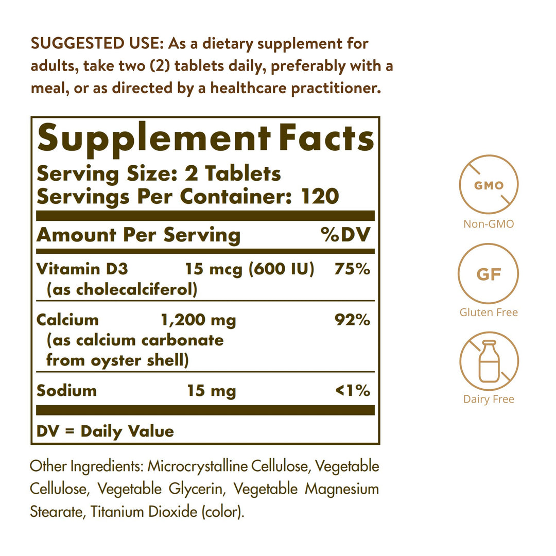 Solgar Calcium 600 With Vitamin D3, 240 Count