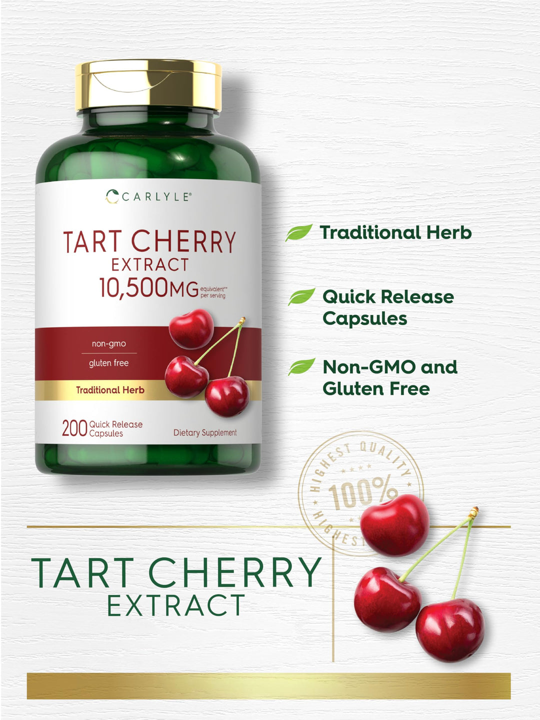 Carlyle Tart Cherry Capsules, 10,500 mg, 200 Count