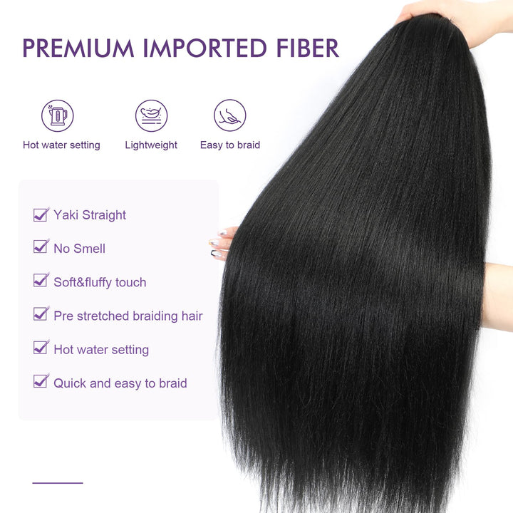 ROSDINA Pre Stretched Braiding Hair, Jet Black, 26 In, 8 Count