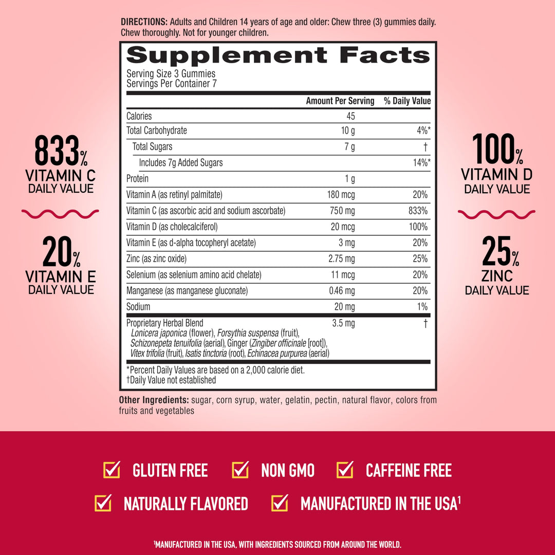 Airborne Assorted Fruit Flavored Gummies, Vitamin C 1000mg, 21 Count