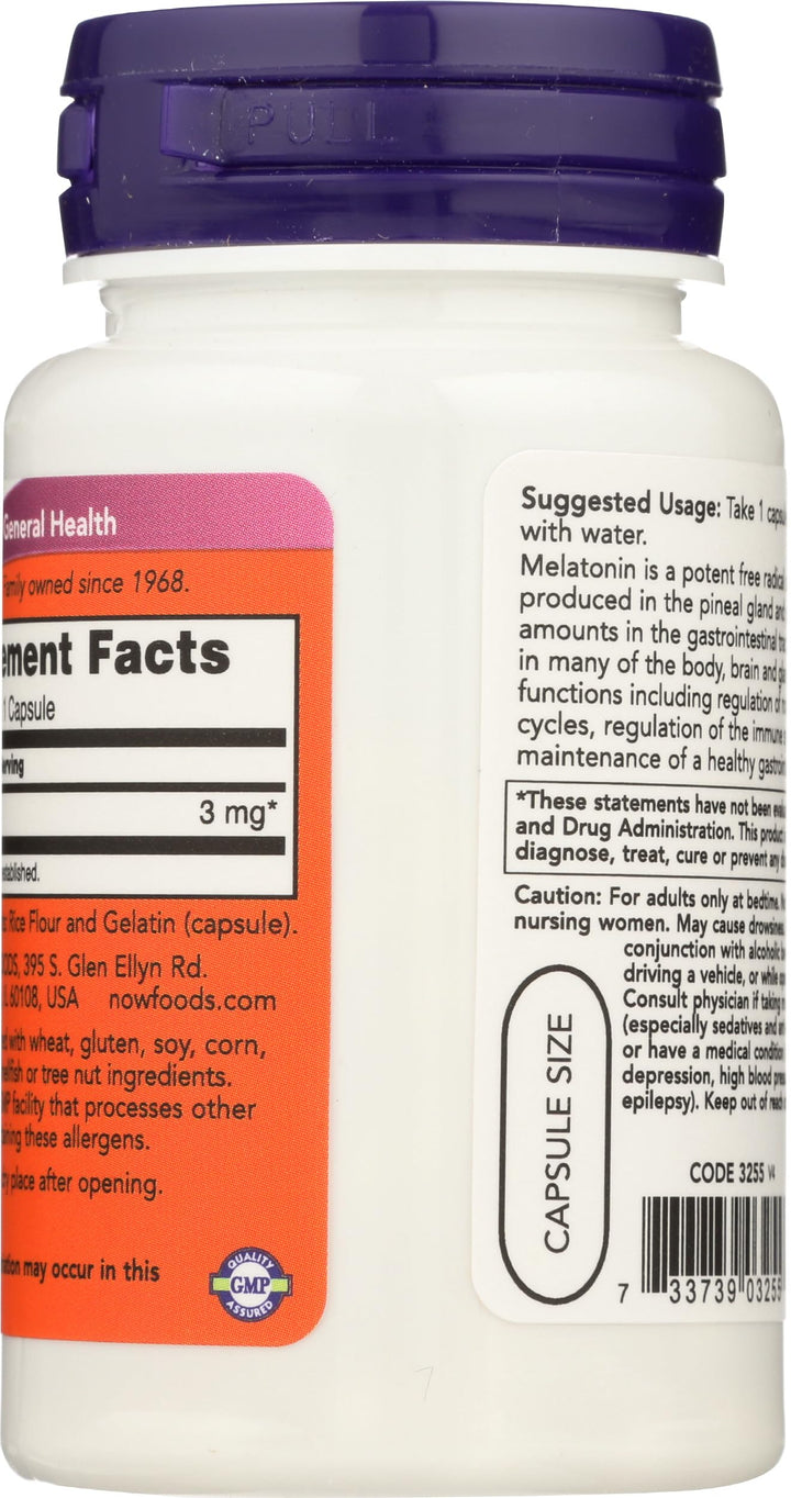 NOW Melatonin, 3 mg, 60 Count