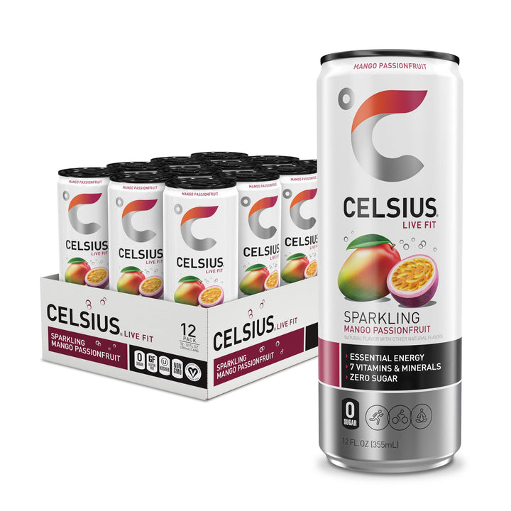 CELSIUS Sparkling Mango Passionfruit, 12 fl oz, Pack of 12