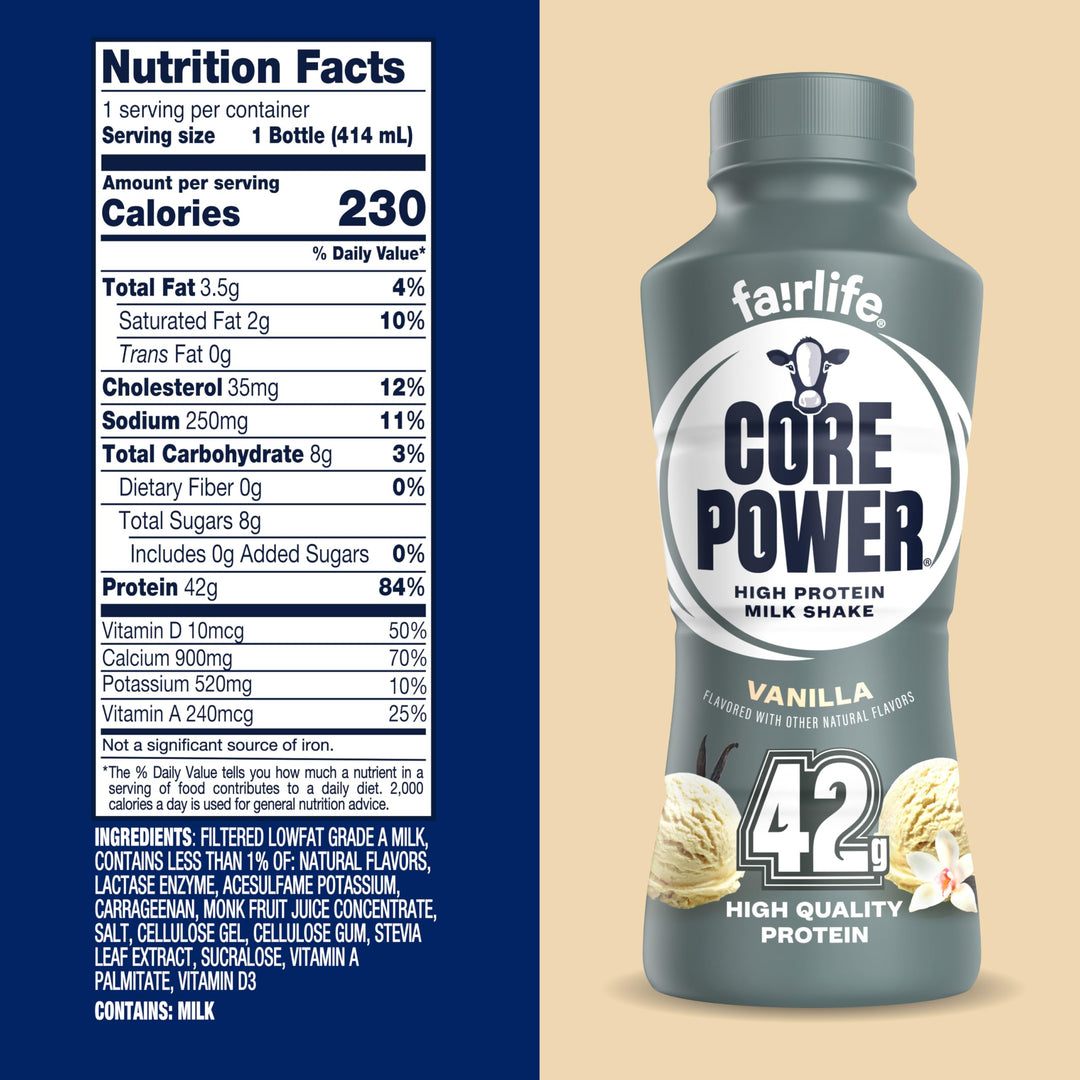 Core Power Elite High Protein Milk Shake, Vanilla, 14 fl oz, Pack of 12