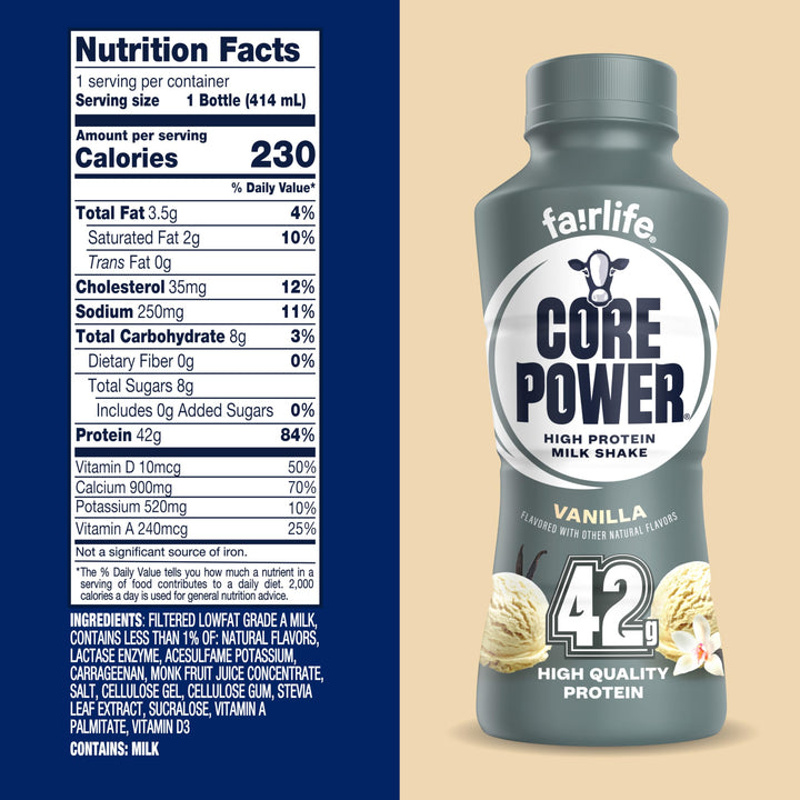 Core Power Elite High Protein Milk Shake, Vanilla, 14 fl oz, Pack of 12