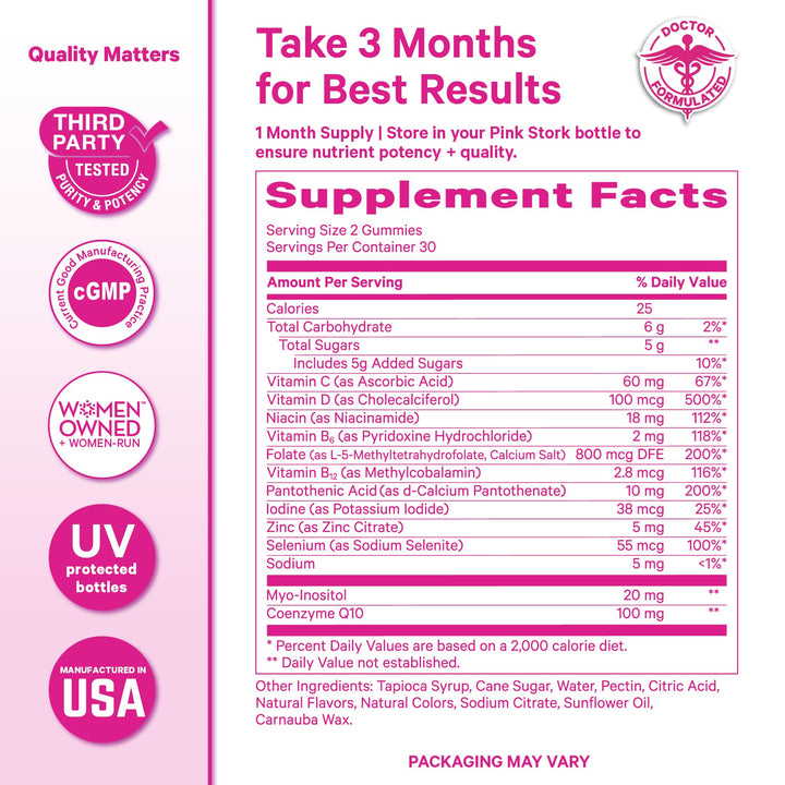 Pink Stork Fertility Gummies, 60 Count