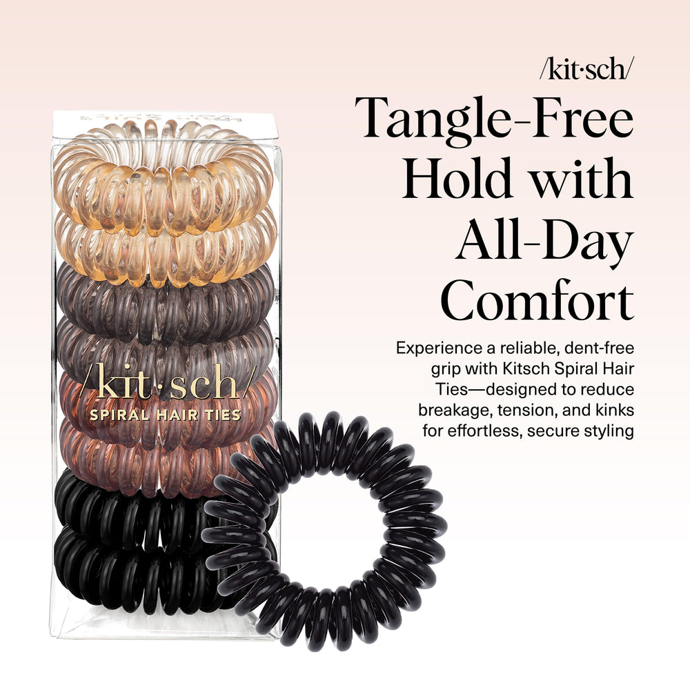 Kitsch Spiral Hair Ties and Ponytail Hair Coils, Brunette, 8 Count