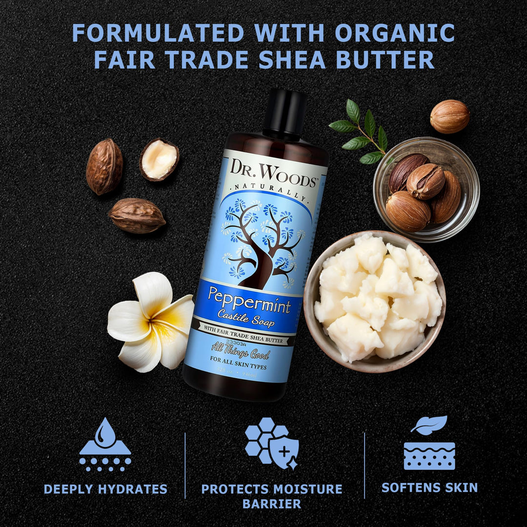 Dr. Woods Peppermint Castile Liquid Soap, 946 ml