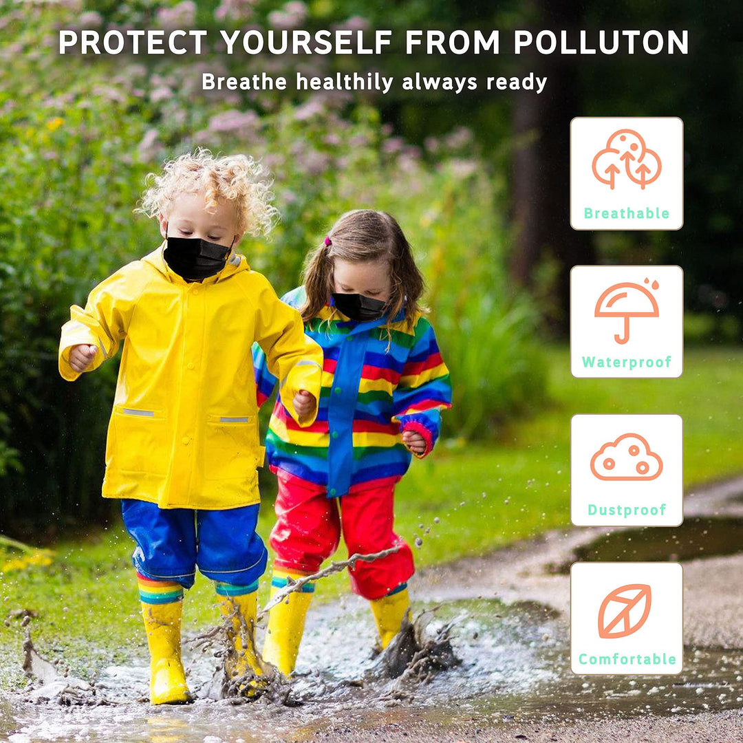 akgk Kids Disposable Face Mask, Black, 100 Count