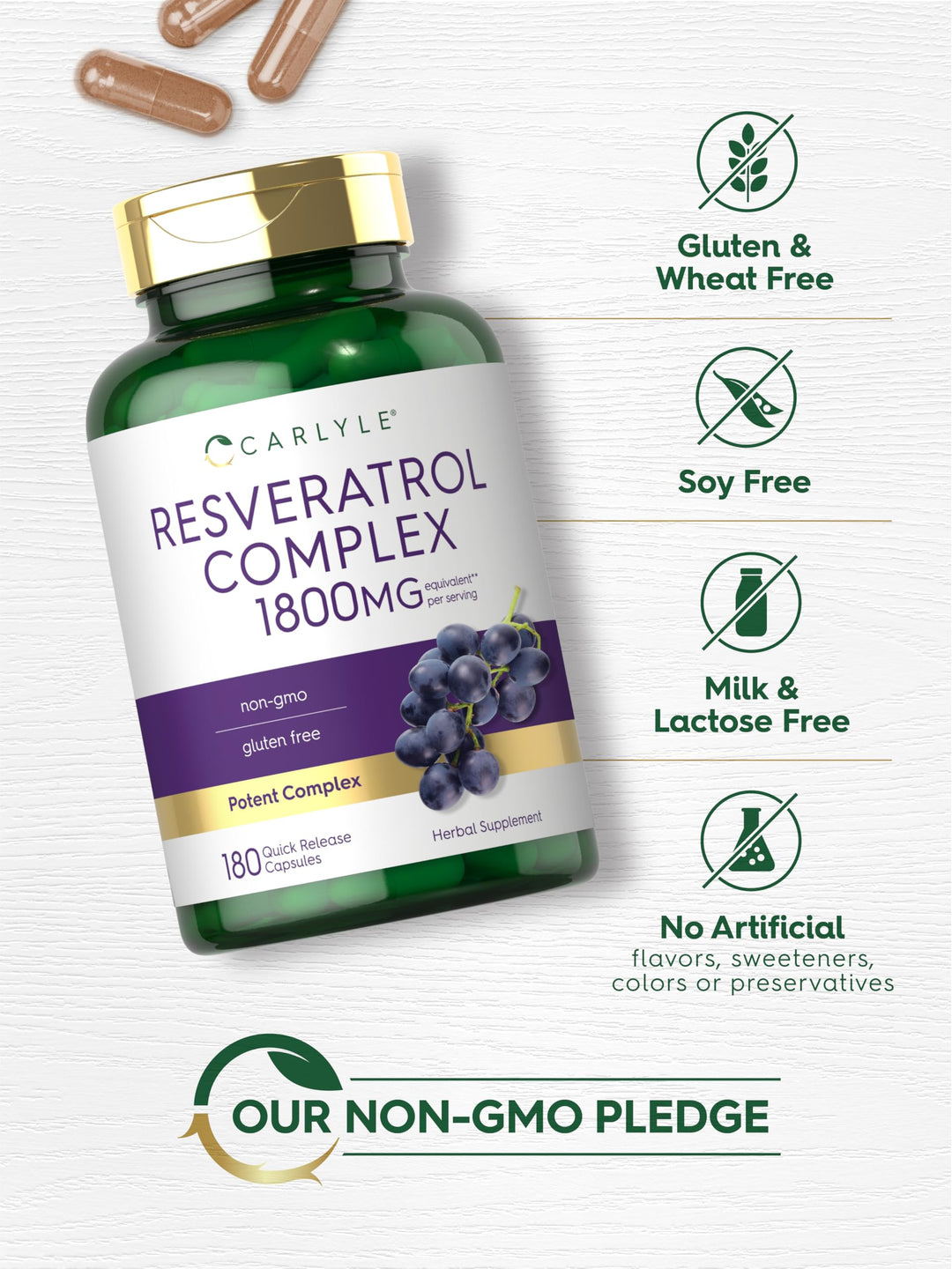 Carlyle Resveratrol Supplement, 1800 mg, 180 Count