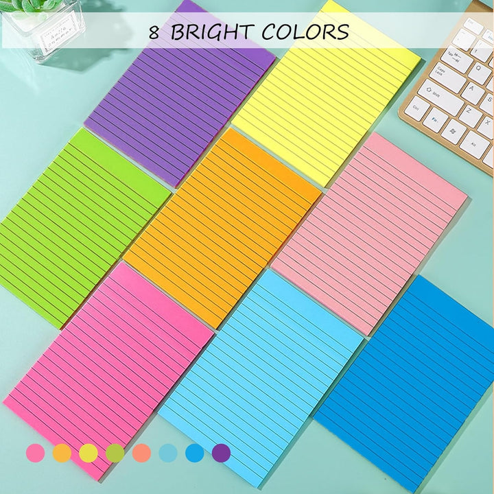 McMola Large Lined Sticky Notes, 8 Bright Colors, 8 Count