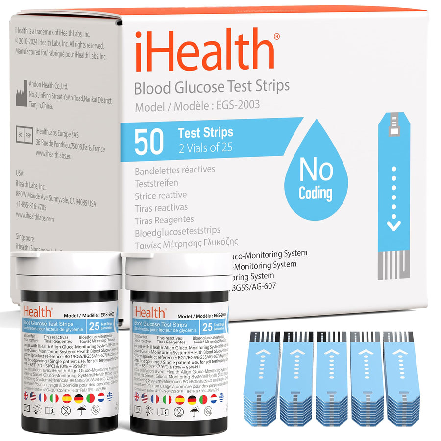 iHealth Blood Glucose Test Strips, 50 Count
