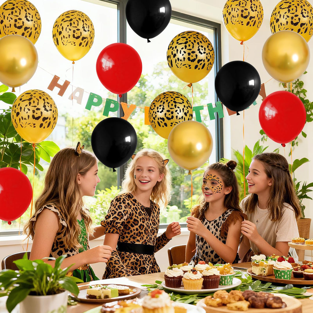 Vibzox Cheetah Balloons, Red Black Gold, 12 Inch