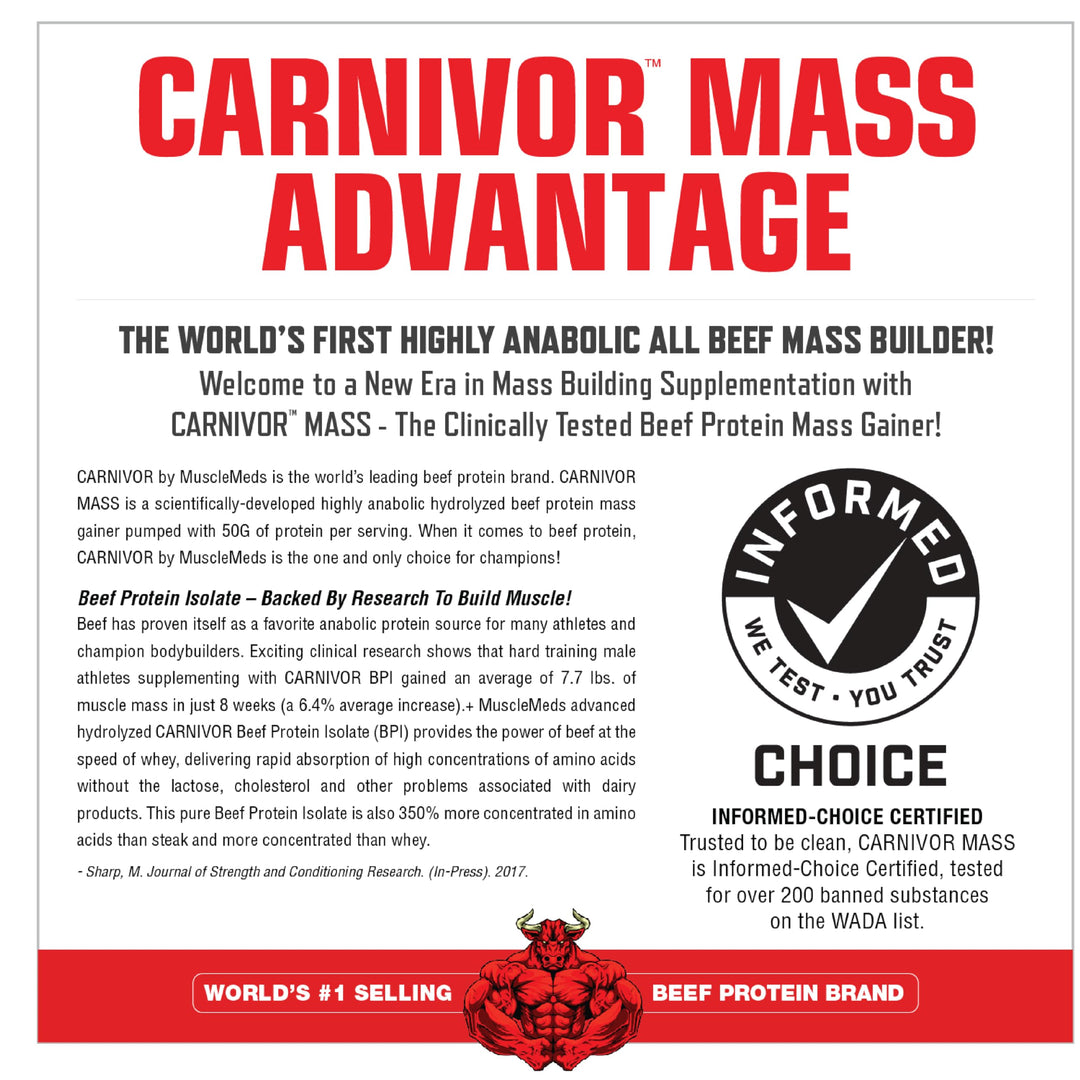 MuscleMeds Carnivor Mass, Chocolate Fudge, 10.4 lb