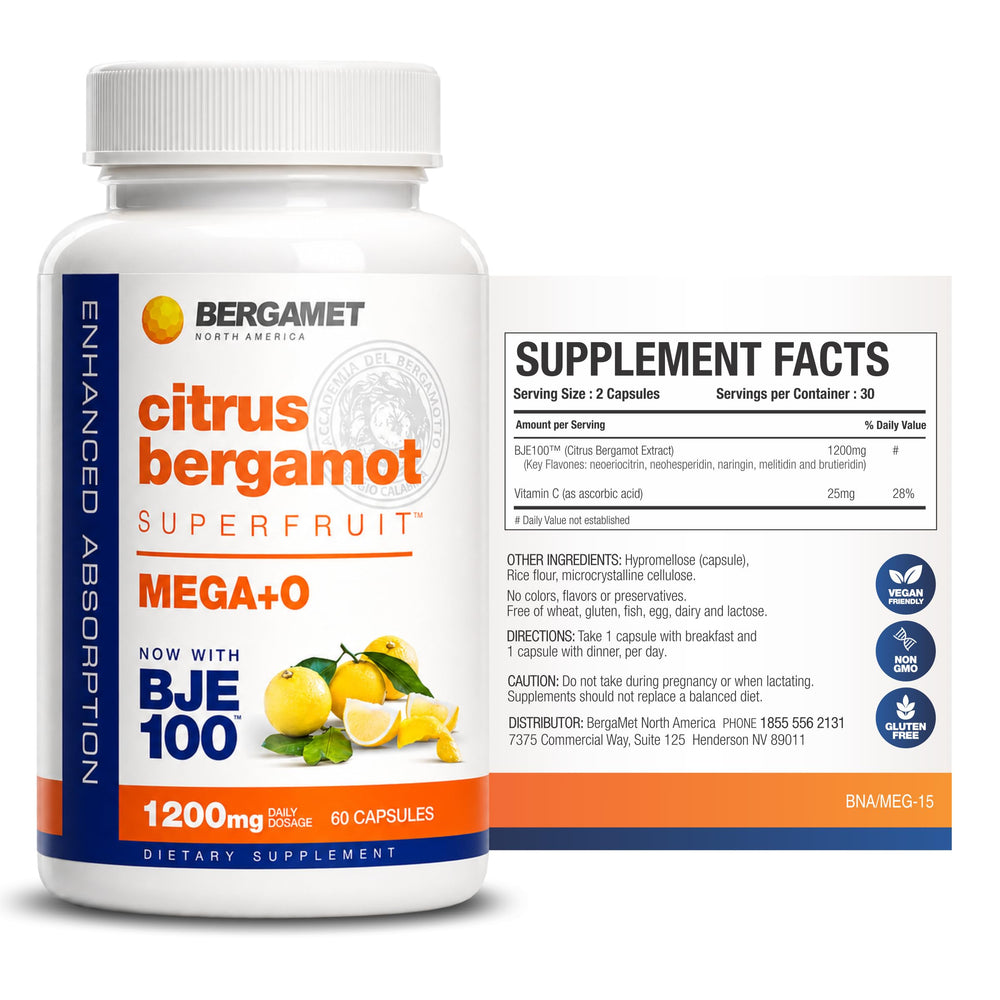 BergaMet Citrus Bergamot Supplement, 1200 mg, 80% Polyphenols, 60 Count