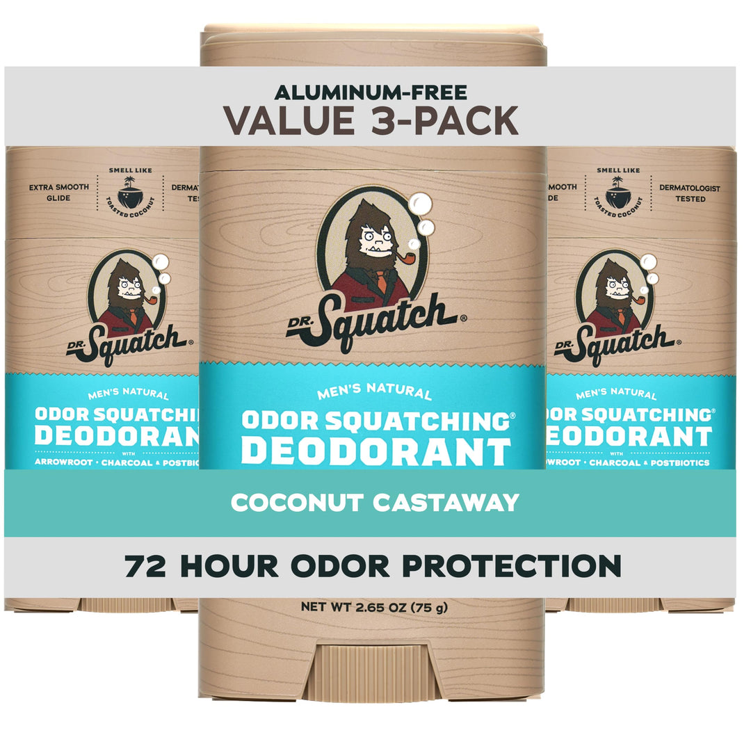 Dr. Squatch Natural Deodorant For Men, Coconut Castaway, 2.65 oz, Pack of 3