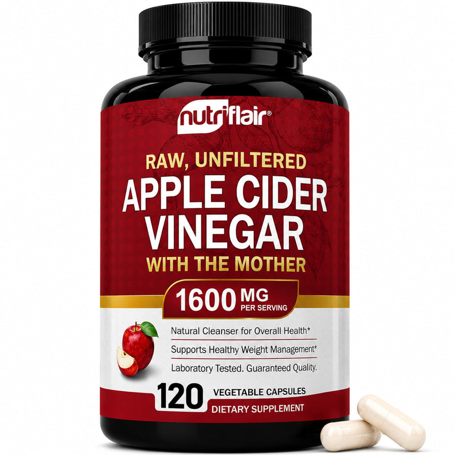 NutriFlair Apple Cider Vinegar Capsules With Mother, 1600 mg, 120 Count