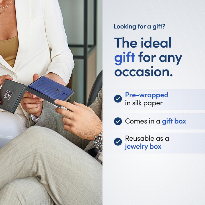 TRAVANDO Austin Slim Wallet And Money Clip, Blue & Metal