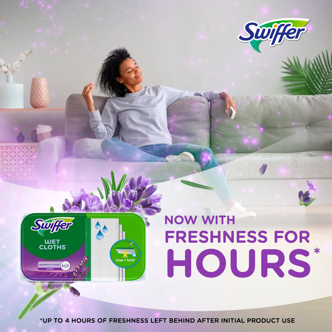 Swiffer Sweep + Mop Wet Pads Refill, Lavender, 12 Count