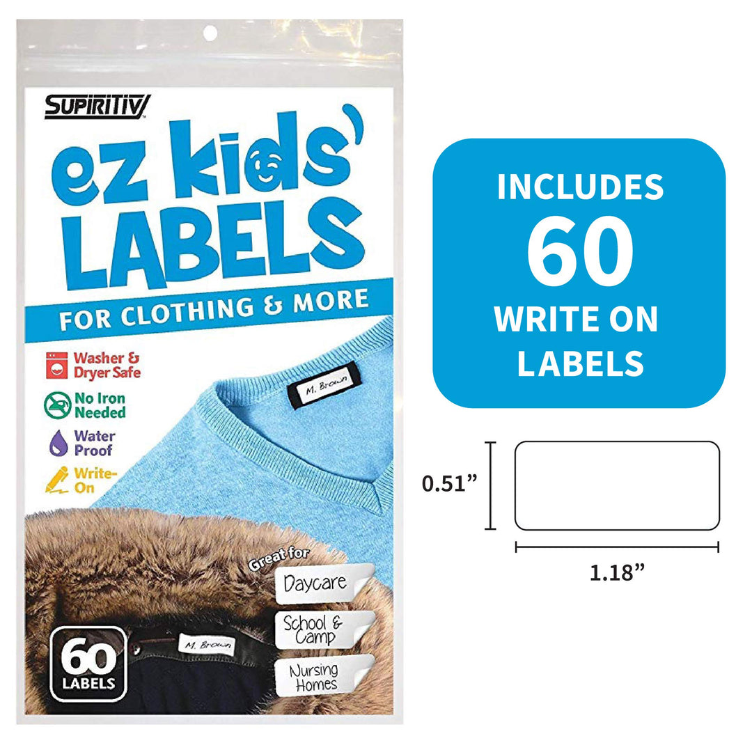 SUPIRITIV Stick-On Clothing Labels, 60 Count
