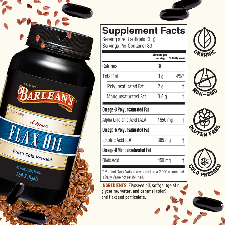 Barlean's Lignan Flax Oil, 1000 mg, 250 Count