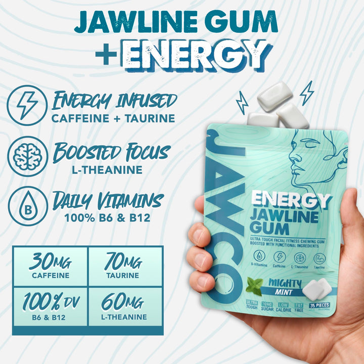 JAWCO Chewing Gum, Energy Mint, 30mg Caffeine, 1 Count