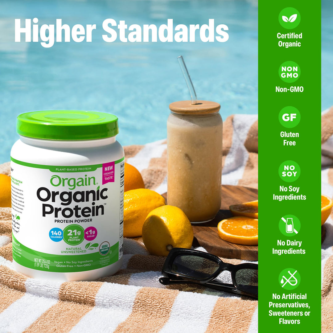 Orgain Organic Vegan Protein Powder, Natural Unsweetened, 1.59 lb