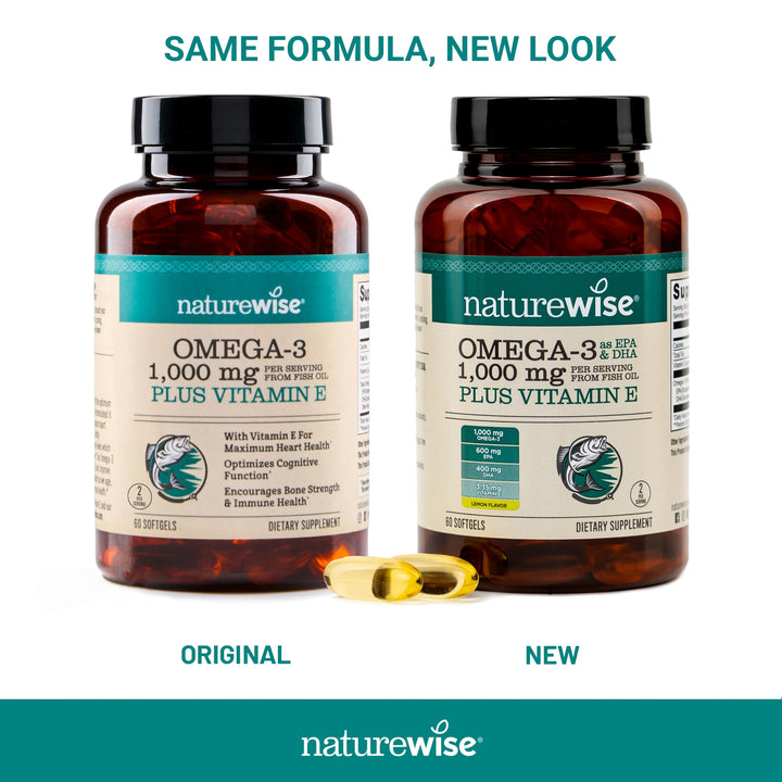 NatureWise Omega 3 Fish Oil Softgels, Lemon, 1000 mg, 180 Count