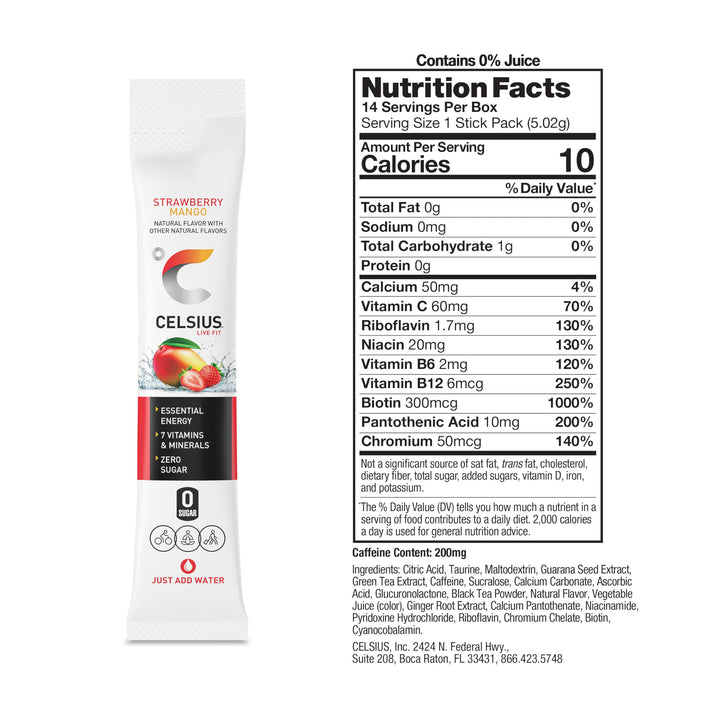 CELSIUS On The Go Energy Drink Mix, Strawberry Mango, 14 Count