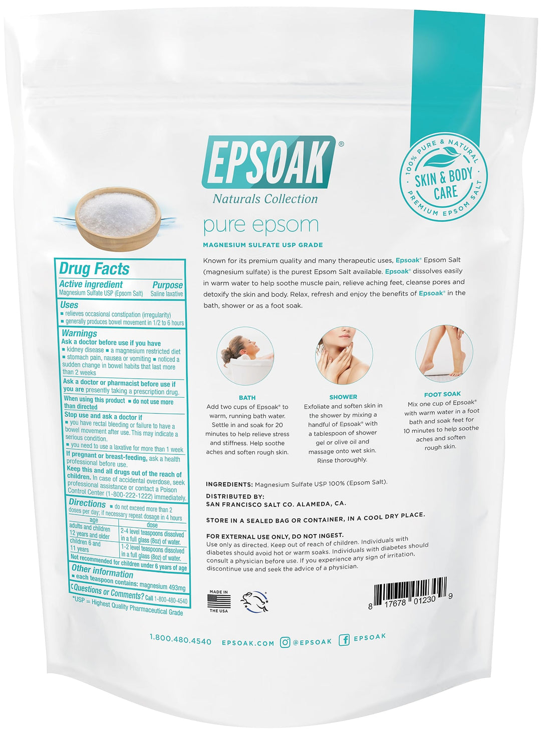 Epsoak Epsom Salt, Unscented, 2 lb
