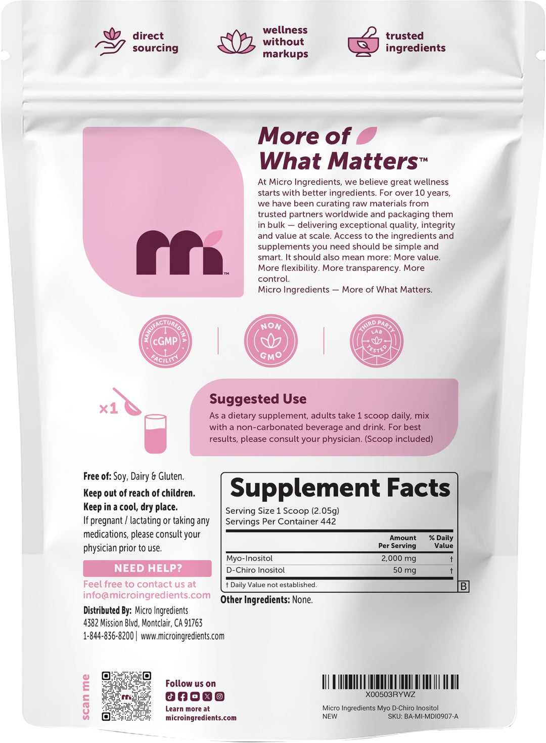 Micro Ingredients Myo-Inositol & D-Chiro Inositol Powder, 2 lb