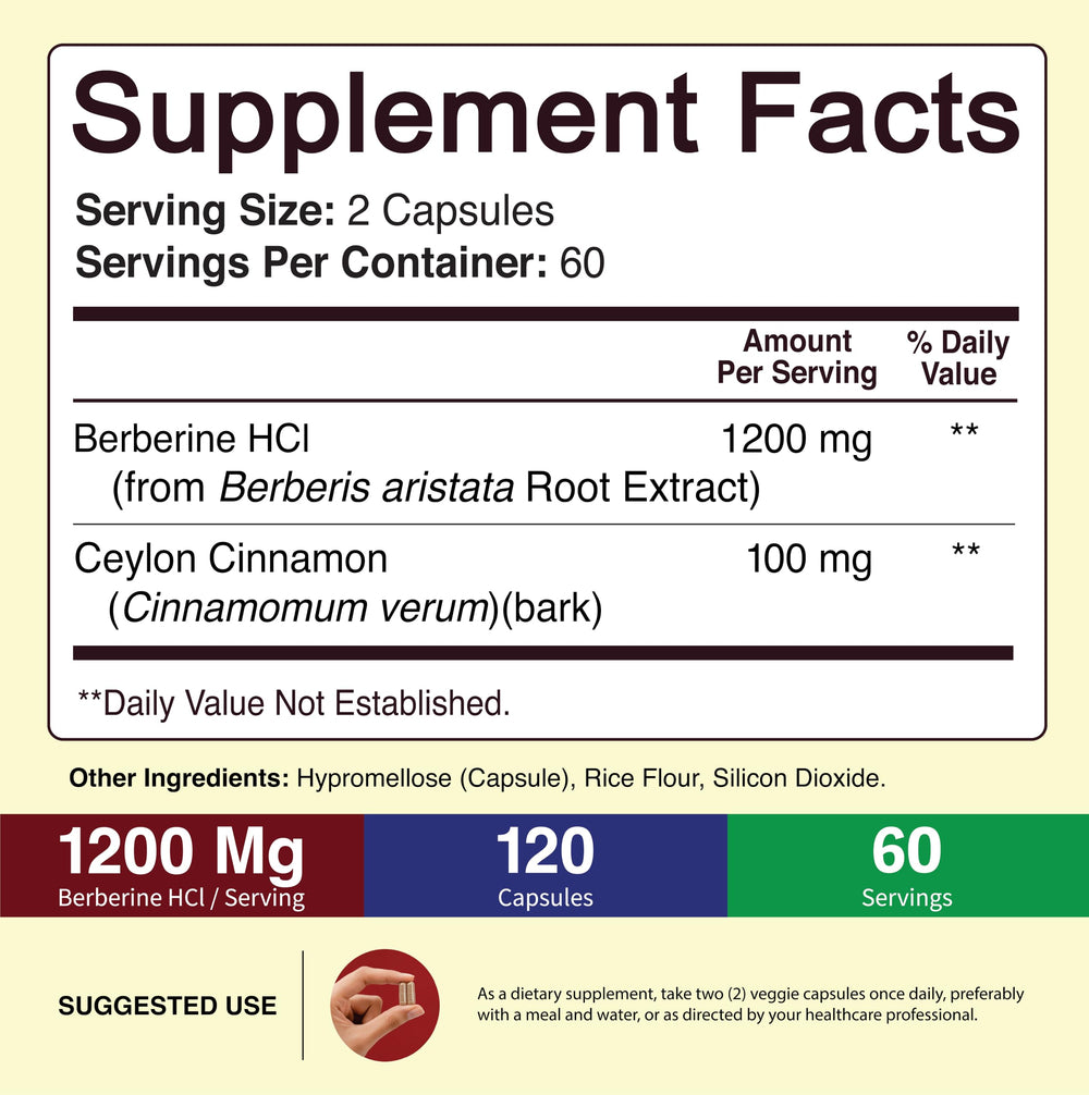 NutriFlair Berberine HCL 1200 mg With Ceylon Cinnamon, 120 Count
