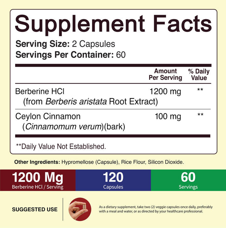 NutriFlair Berberine HCL 1200 mg With Ceylon Cinnamon, 120 Count