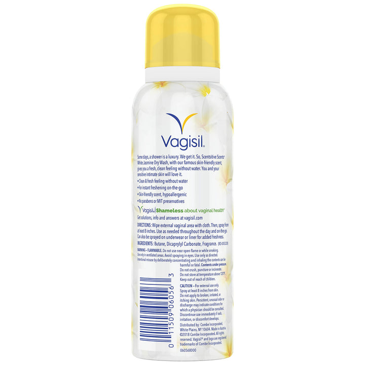 Vagisil Scentsitive Scents Dry Wash Deodorant Spray, White Jasmine