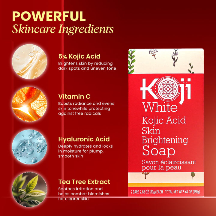 Koji White Pure Kojic Acid Soap, Tea Tree, Coconut Oil, Hyaluronic Acid, Vitamin C, 2.82 oz