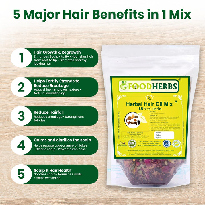 Foodherbs Herbal Hair Oil Mix, 18 Herbs