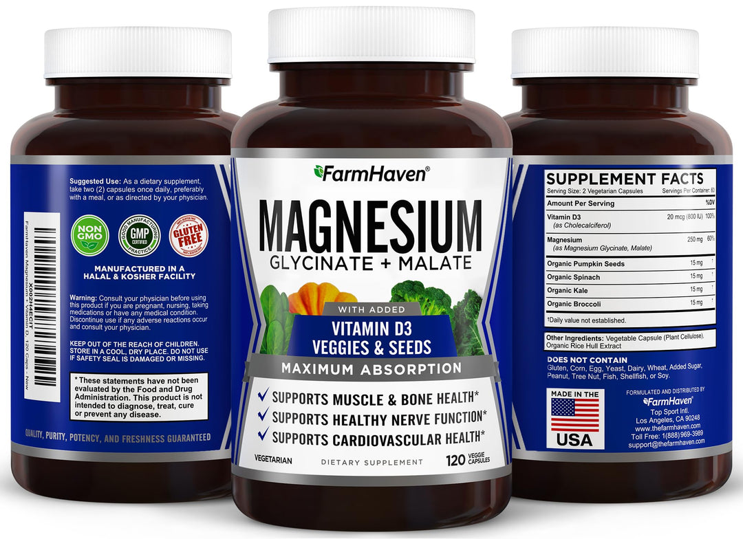 FarmHaven Magnesium Glycinate and Malate Complex, 120 Count